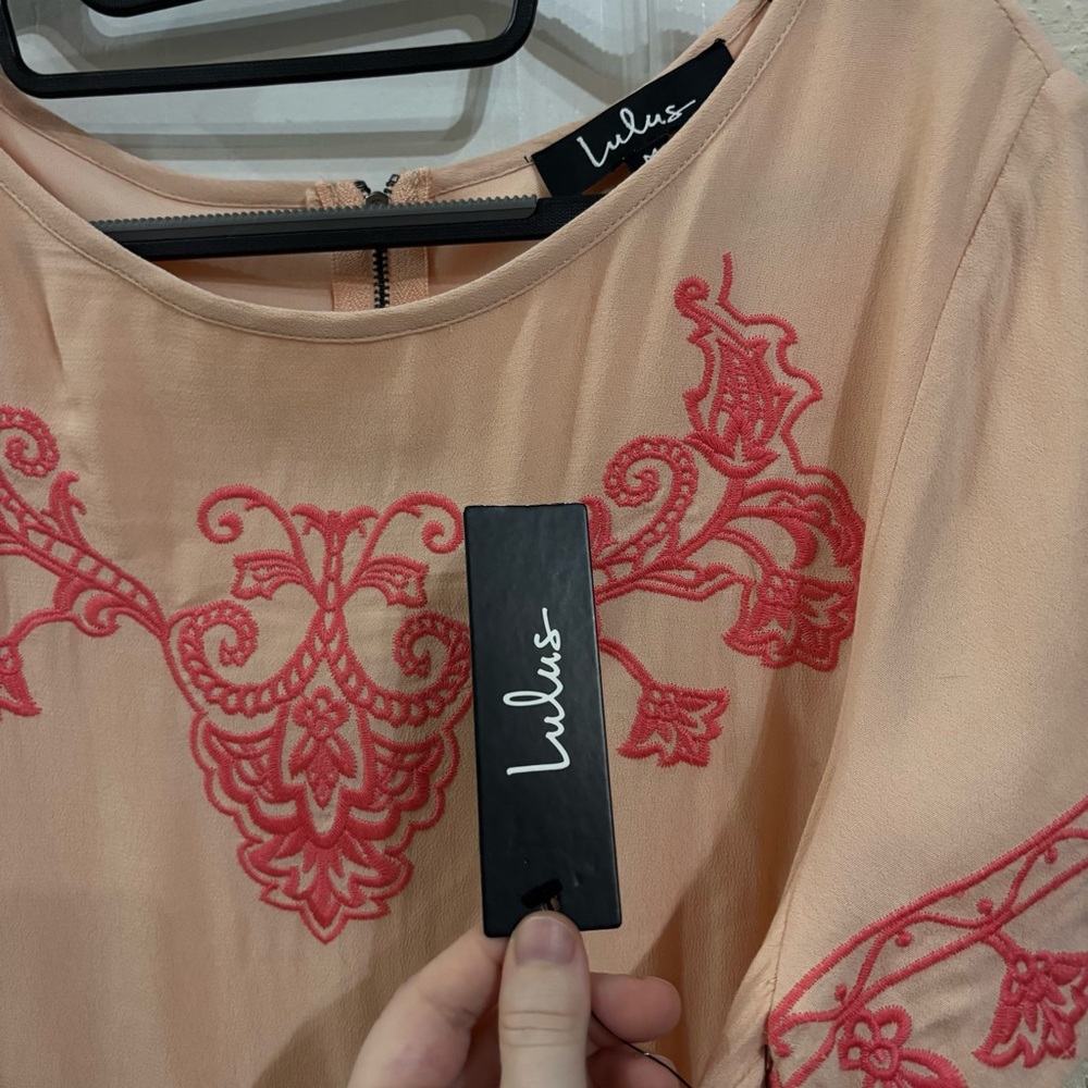 Lulu’s Tale to Tell Light Coral and Pink Embroidered Shift Dress - Picture 5 of 8